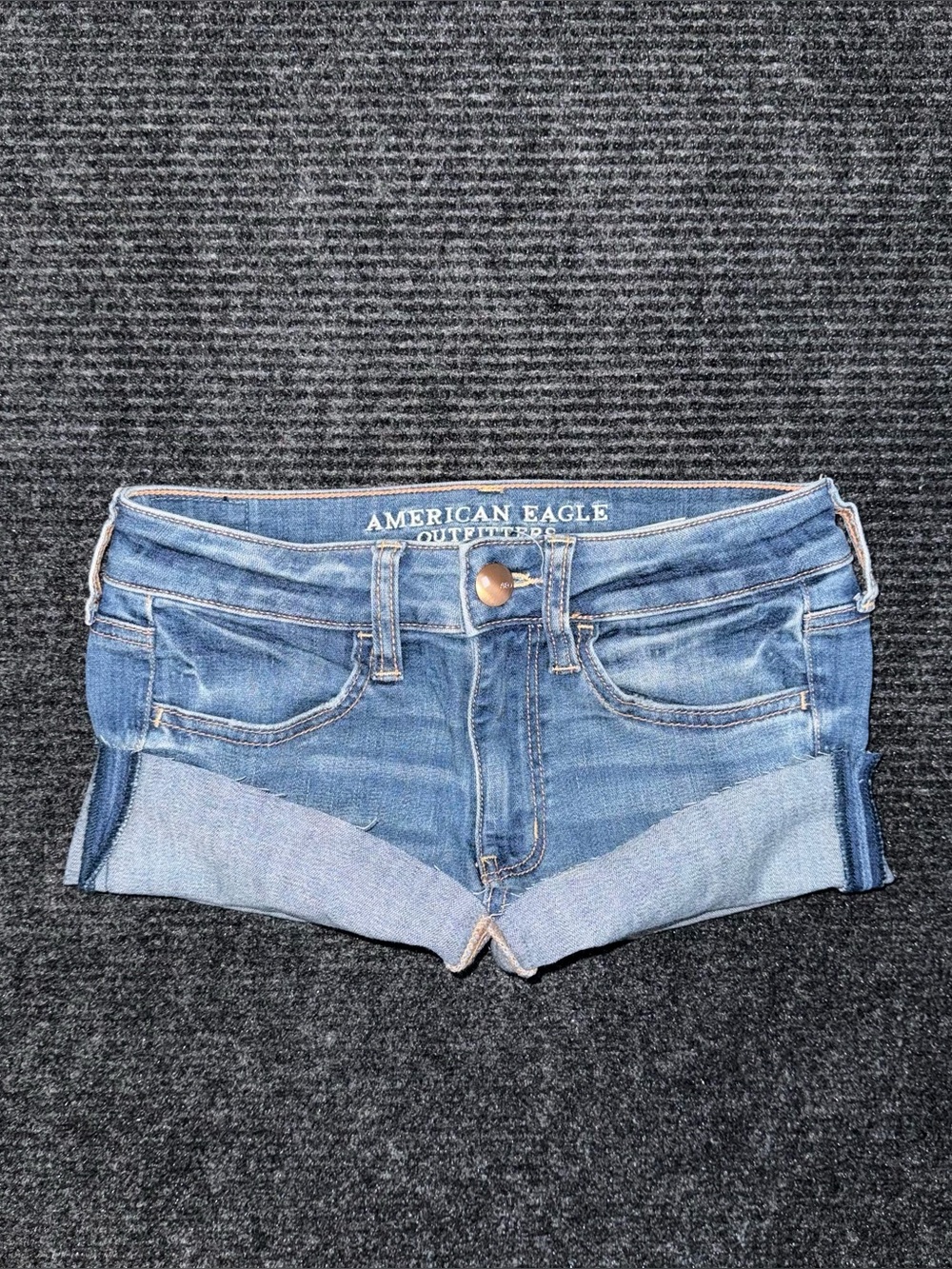 American Eagle Low Rise Micro Mini Jean Shorts Sz 2 Y2K Preppy Grunge Summer